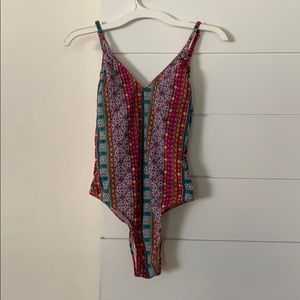 multi designed one piece bathing suit